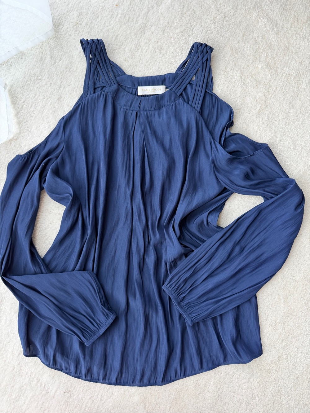 Ramy Brook Navy Cold-Shoulder Blouse with Braided Straps